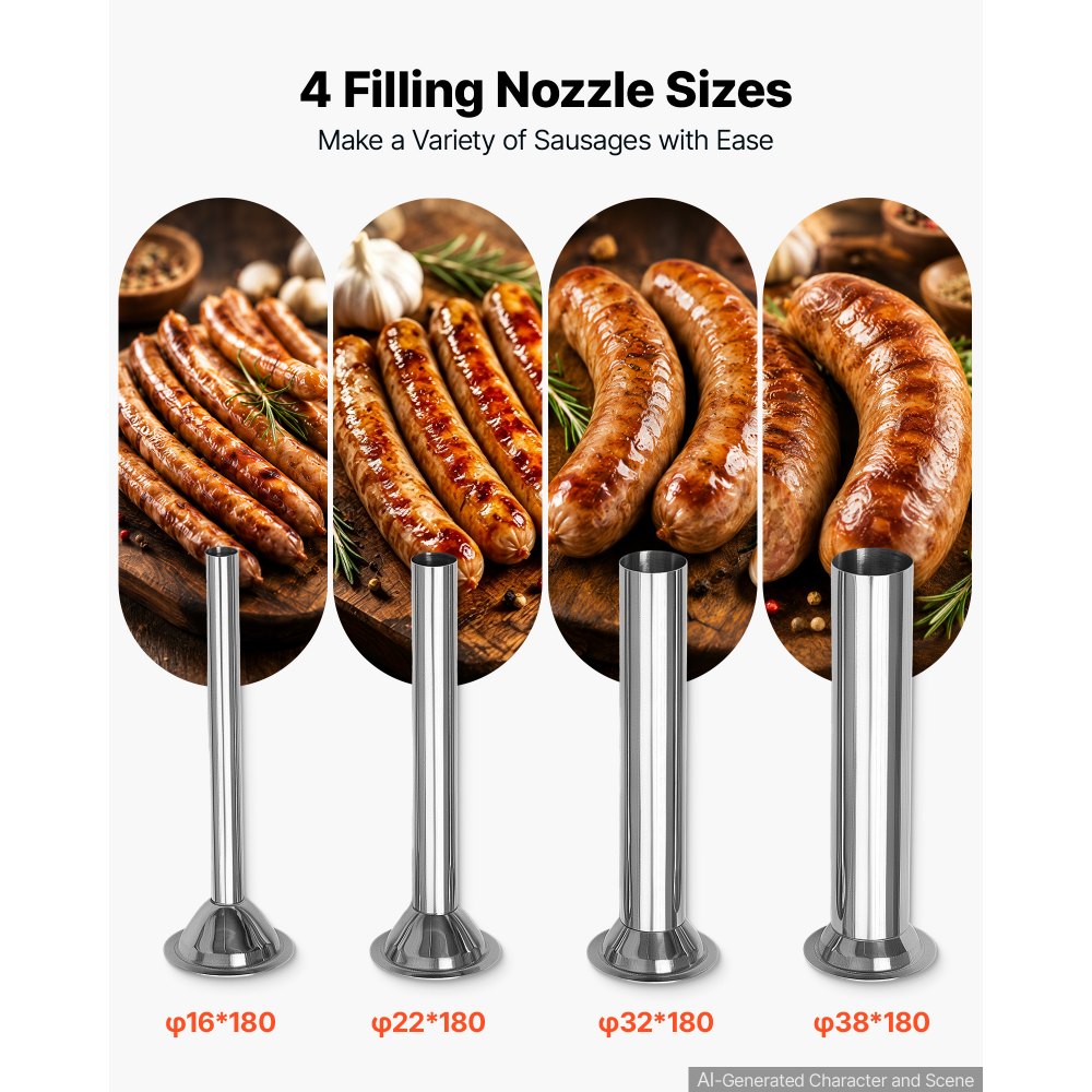 VEVOR Macchina Insaccatrice Verticale Automatica Serbatoio Fisso da 26 L Uso Commerciale, Capacità di Miscelazione Carne 18 Litri, 750W, in Acciaio Inox, 4 Tubi di Riempimento, Salame, Salsicce