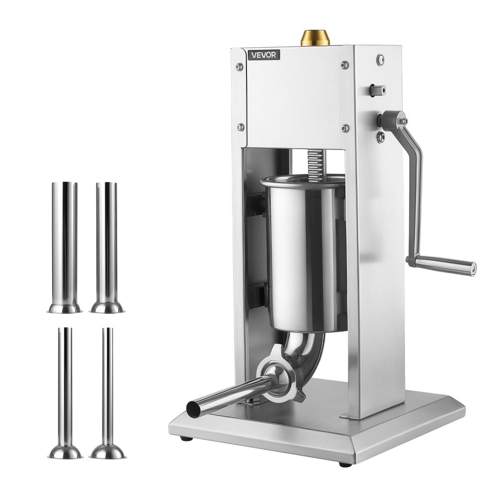VEVOR Insaccatrice Manuale per Preparazione Salsicce Capacità 3 L per Casa in Acciaio Inox, Verticale, per Salsicce, Salami, Barbecue, Caccia, Picnic, Campeggio, Feste a Casa, da Esterno, con 4 Tubi