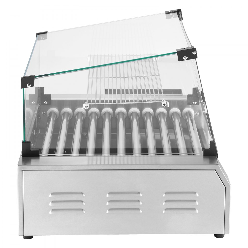 VEVOR Rullo per Hot Dog, 30 Hot Dog 11 Rulli, Cuocitore per Salsicce in Acciaio Inox 2200 W con Doppio Controllo della Temperatura, Contenitore Laterale, Ripiano Rimovibile e Vassoio Raccogli-Olio