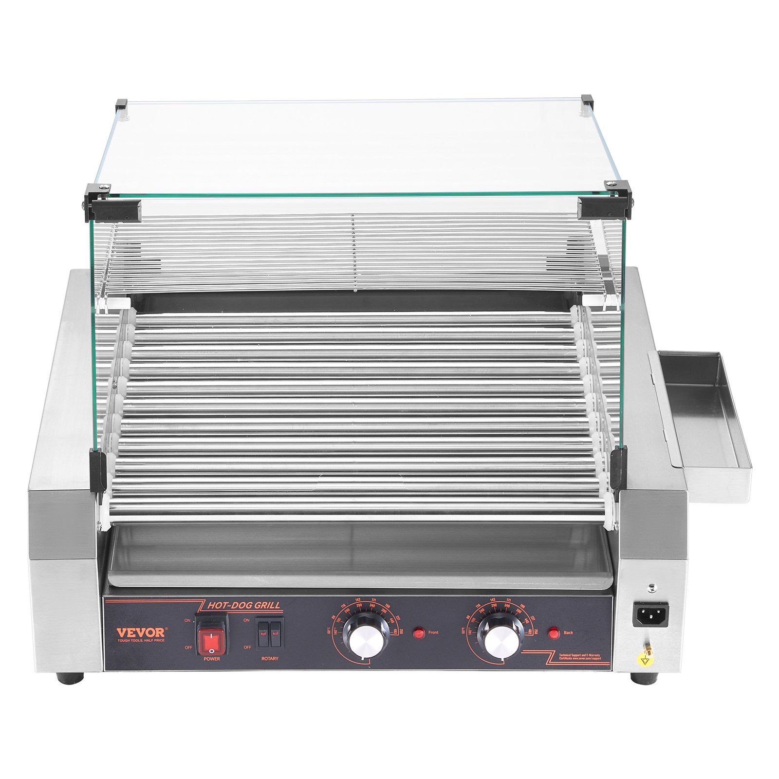 VEVOR Rullo per Hot Dog, 30 Hot Dog 11 Rulli, Cuocitore per Salsicce in Acciaio Inox 2200 W con Doppio Controllo della Temperatura, Contenitore Laterale, Ripiano Rimovibile e Vassoio Raccogli-Olio