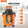 VEVOR Aspirapolvere per liquidi asciutti capienza 18 litri, Aspirapolvere portatile 6 HP max, Aspirazione con ugello, rotelle, per tappeti, detriti, Aspirapolvere peli animali domestici, Arancione
