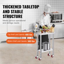 VEVOR Banco da Lavoro Tavolo di Lavoro Banco Lavoro Cucina Commerciale in Acciaio Inox con 4 Ruote Regolabile, Tavolo Piano Doppio 61x30x86cm Acciaio Inox Altezza Regolabile con Ruote Blocco, Banco Lavoro da Cucina