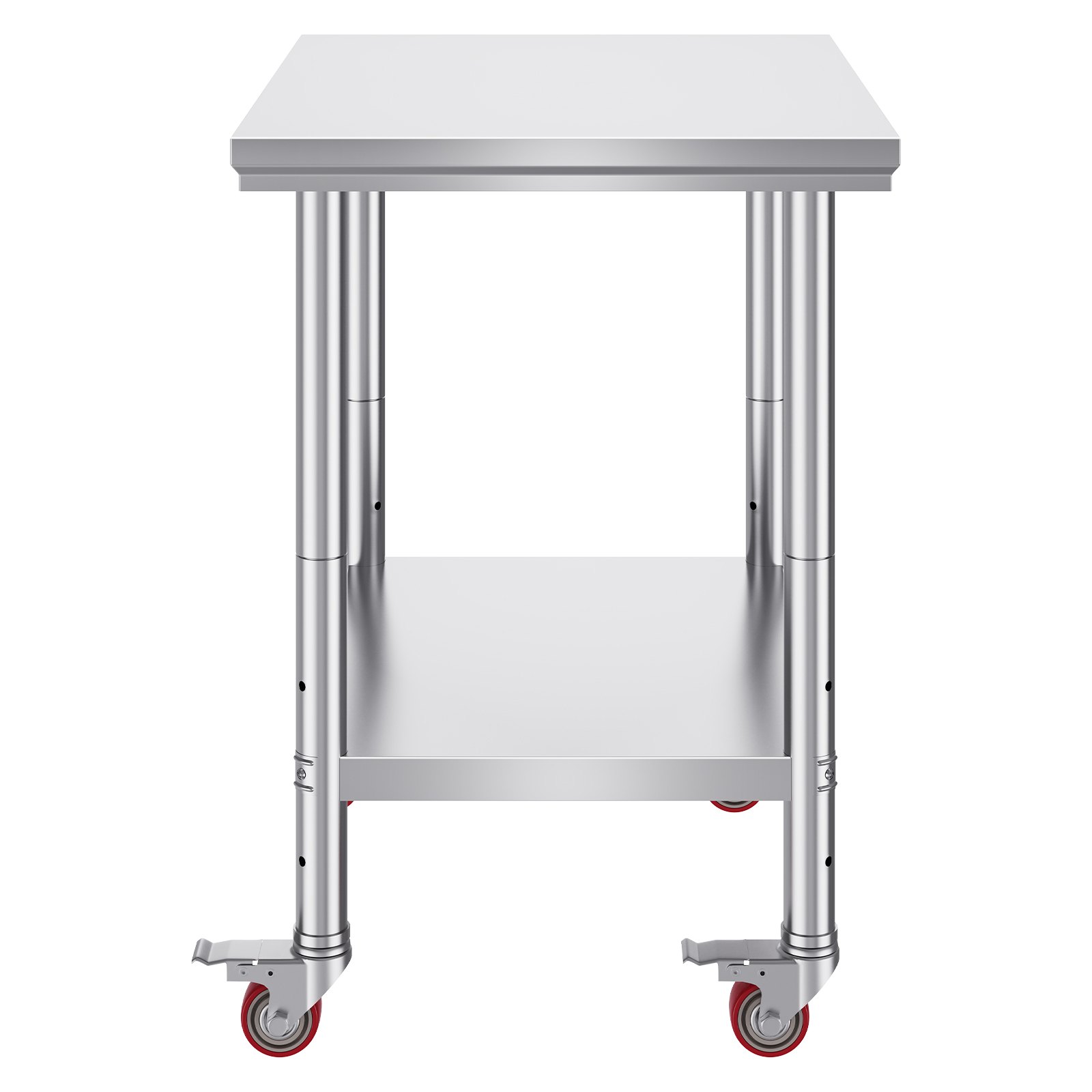 VEVOR Tavolo di Lavoro Banco Lavoro Cucina Commerciale in Acciaio Inox con 4 Ruote Regolabile, Tavolo Piano Doppio 76x60x80cm Acciaio Inox Altezza Regolabile con Ruote Blocco, Banco Lavoro da Cucina
