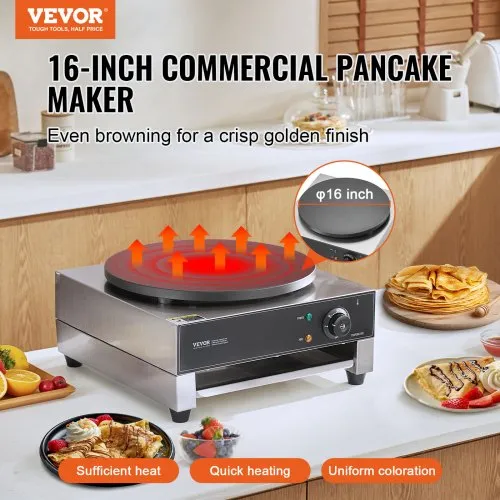 Crepiera Elettrica, Macchina per Crepes Commerciale a Testa 406 mm, Piastra Crepes Piastra Piana 3000 W, Macchina in Acciaio Inox Antiaderente, Fornello Circolare, Controllo per Temperatura | IT