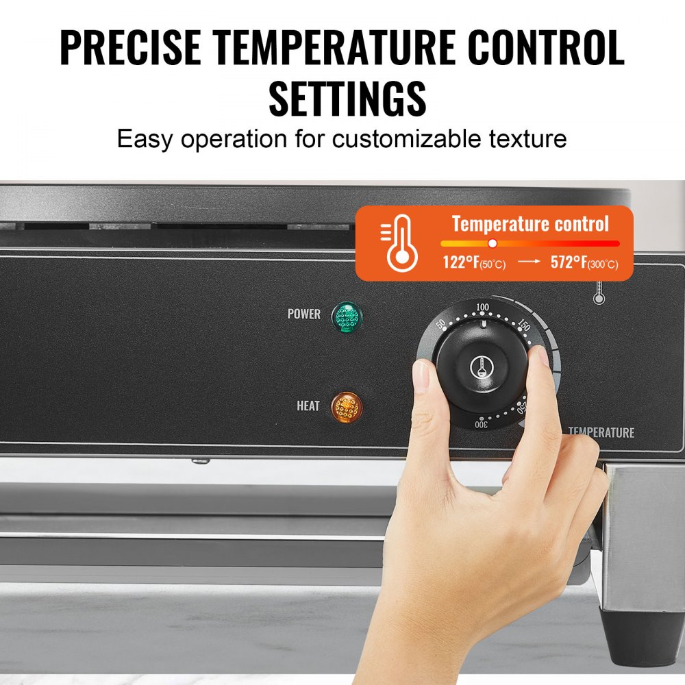 VEVOR Crepiera Elettrica, Macchina per Crepes Commerciale a Testa 406 mm, Piastra Crepes Piastra Piana 3000 W, Macchina in Acciaio Inox Antiaderente, Fornello Circolare, Controllo per Temperatura