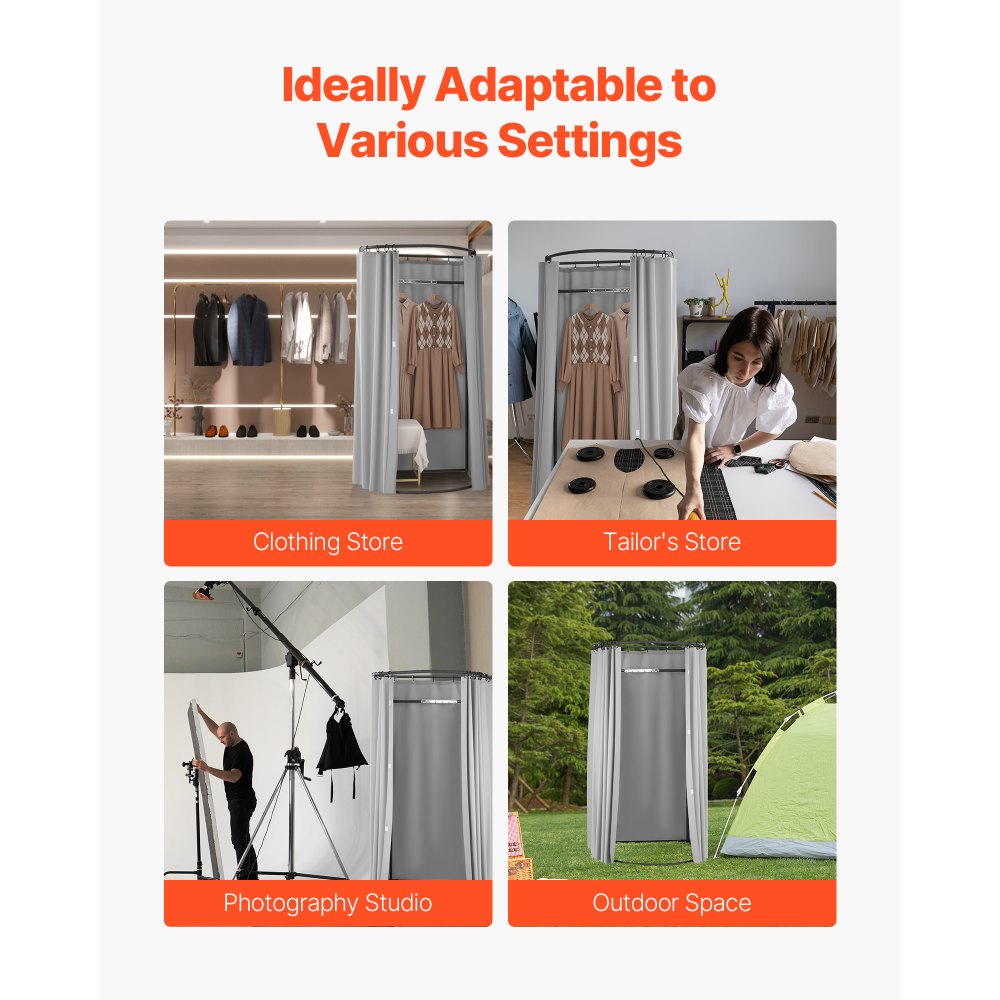 VEVOR Fitting Room, Dressing Room with Thick Polyester Curtains, Privacy Space with Shading Curtain and a Hook, for Boutique, Mall, Tailor's Store & Outdoor 100 x 95 x 200 cm (Black and Gray-White)