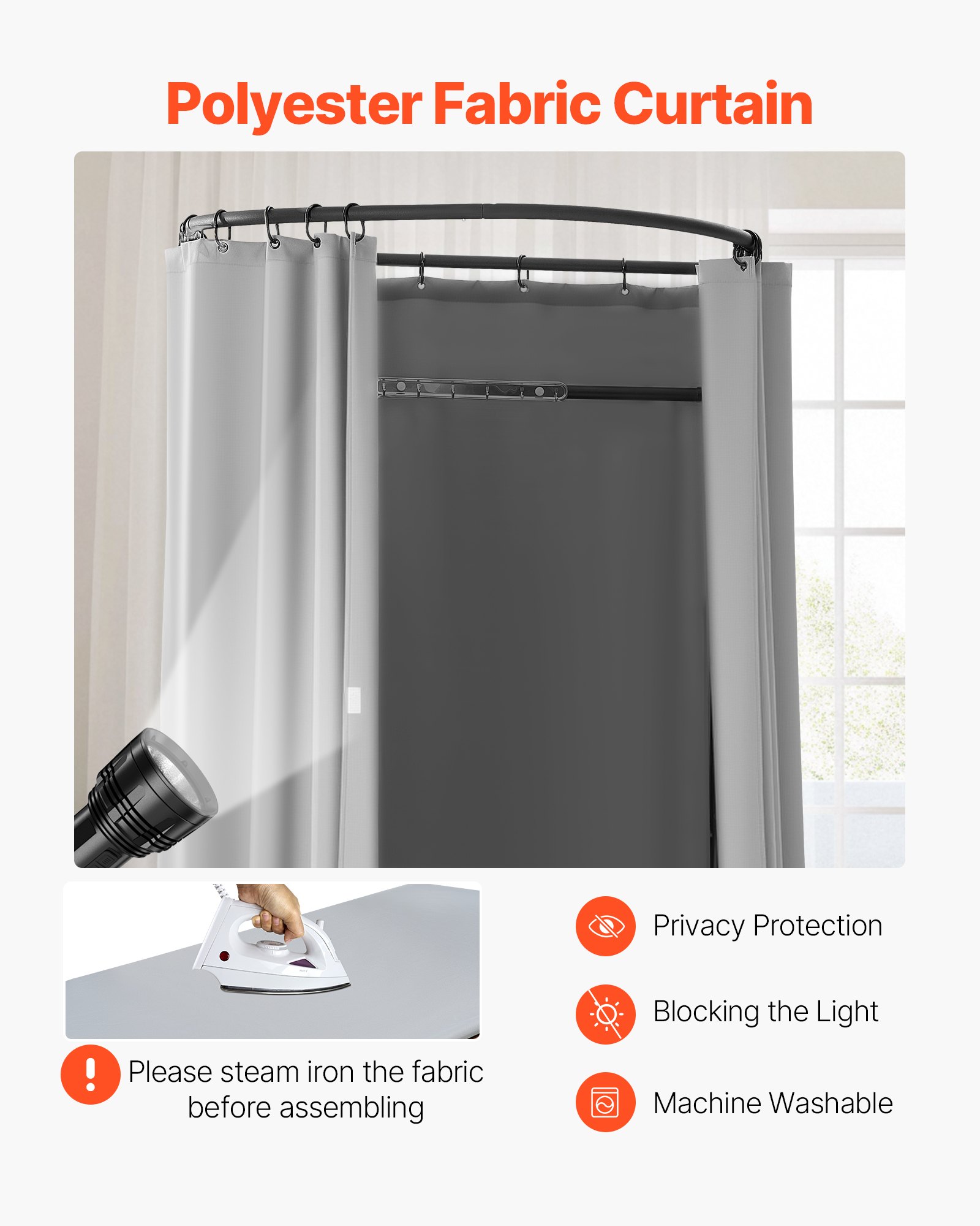 VEVOR Camerino di Prova da 100 x 95 x 200 cm Spogliatoio Portatile Mobile con Tende Spesse in Poliestere, Tenda Ombreggiante e Gancio, per Boutique, Sartorie e Spazi Esterni, Nero e Grigio-Bianco