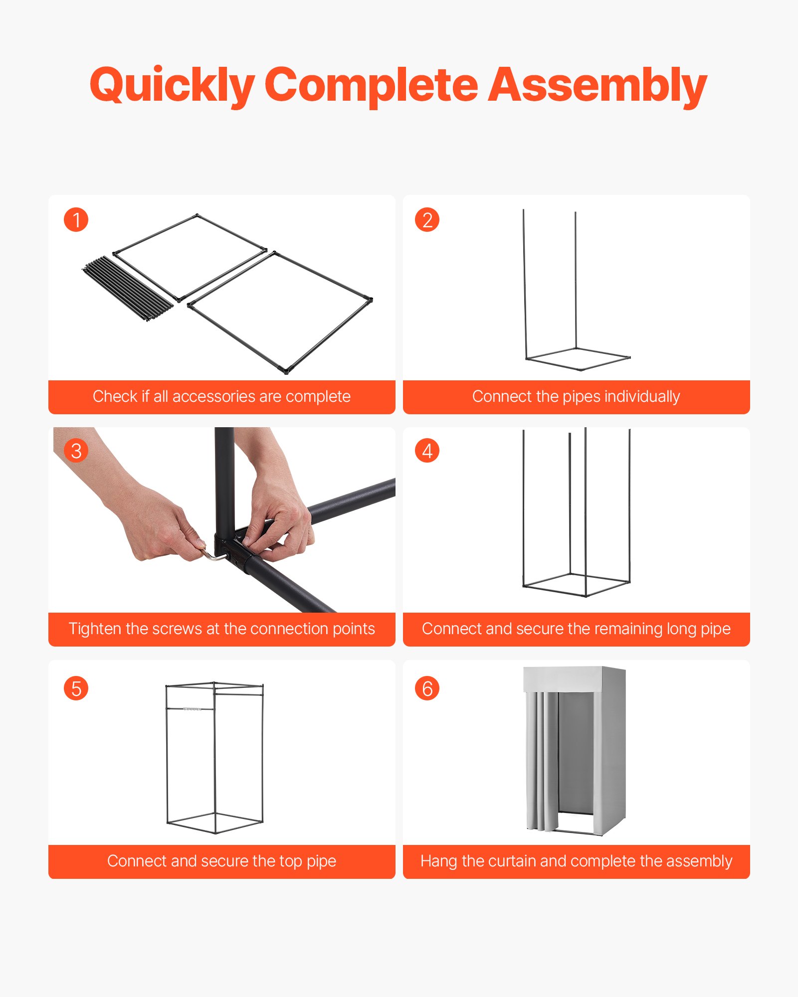 VEVOR Camerino di Prova da 99 x 99 x 198 cm Spogliatoio Portatile Mobile con Tende Spesse in Poliestere, Tenda Ombreggiante e Gancio, per Boutique, Sartorie e Spazi Esterni, Nero e Grigio-Bianco