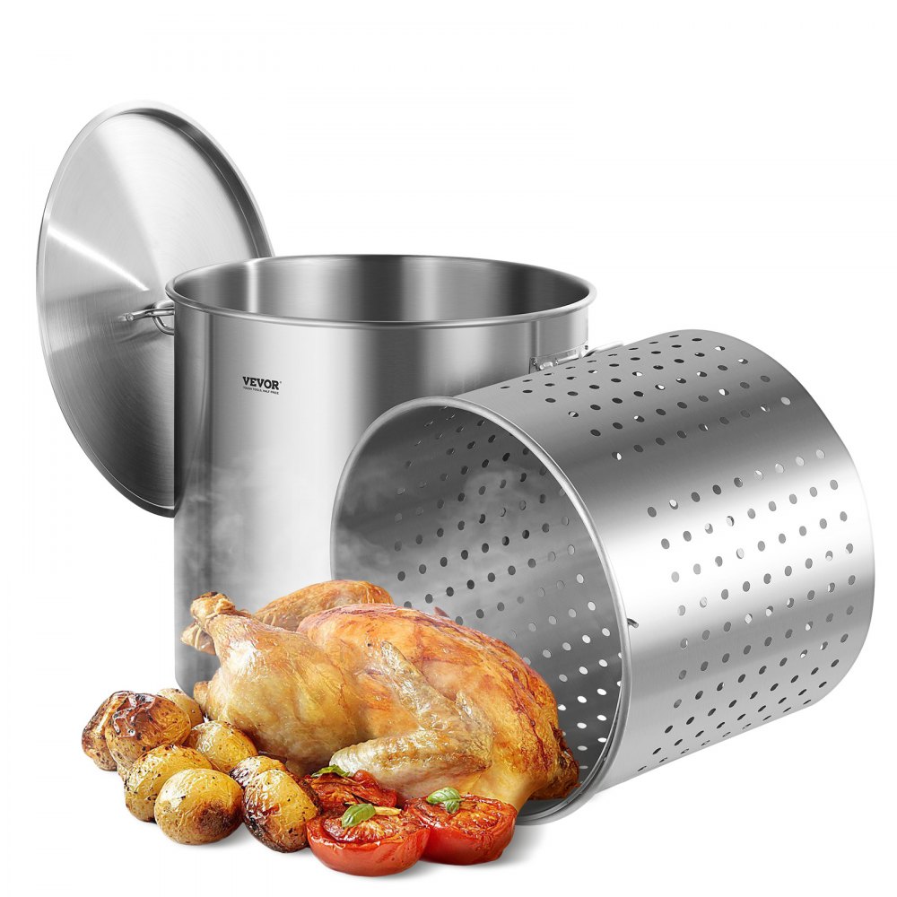 VEVOR Pentola in Acciaio Inox per Cotture Salse con Coperchio a Cestello 94,6 L