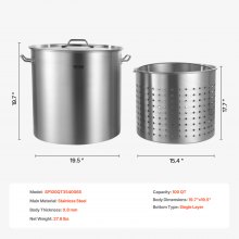 VEVOR Pentola in Acciaio Inox per Cotture Salse con Coperchio a Cestello 94,6 L