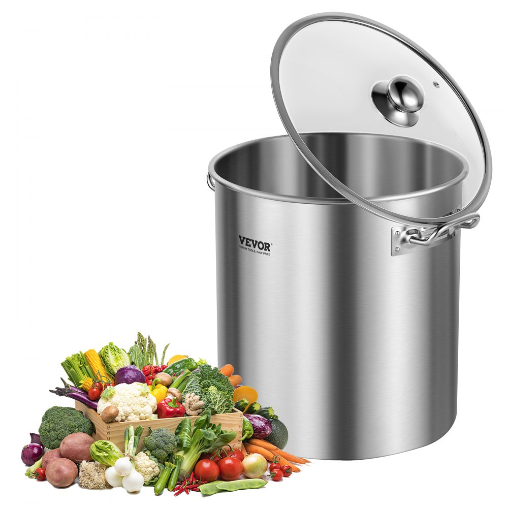 VEVOR Pentola in Acciaio Inox  22,7L per Cotture e Salse con Coperchio e Manico