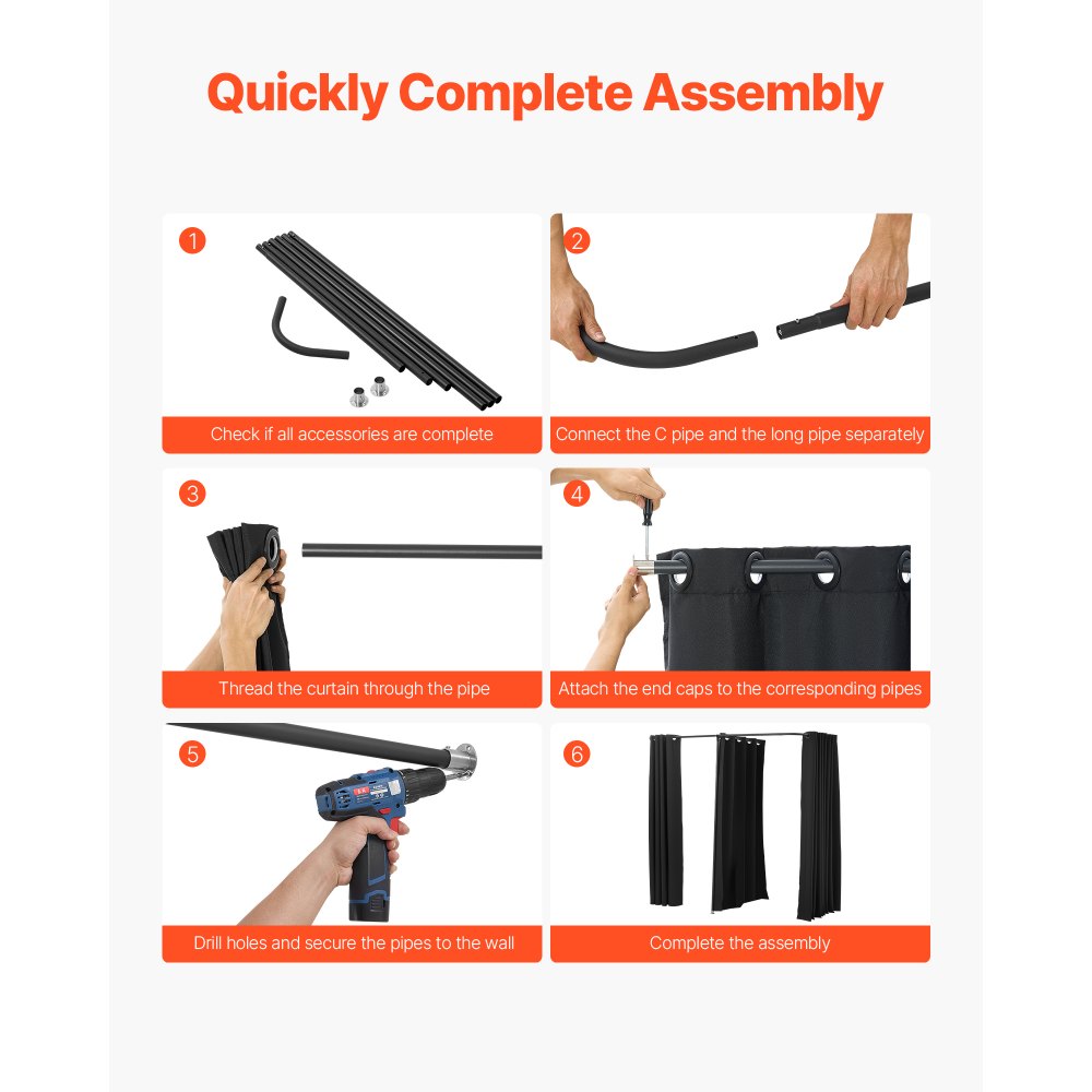 VEVOR Camerino di Prova da 200 x 100 x 200 cm Spogliatoio Portatile con Tende Spesse in Poliestere, Doppi Camerini con Tende Divisorie, per Boutique, Centri Commerciali, Studi, Sartorie e Uffici, Nero