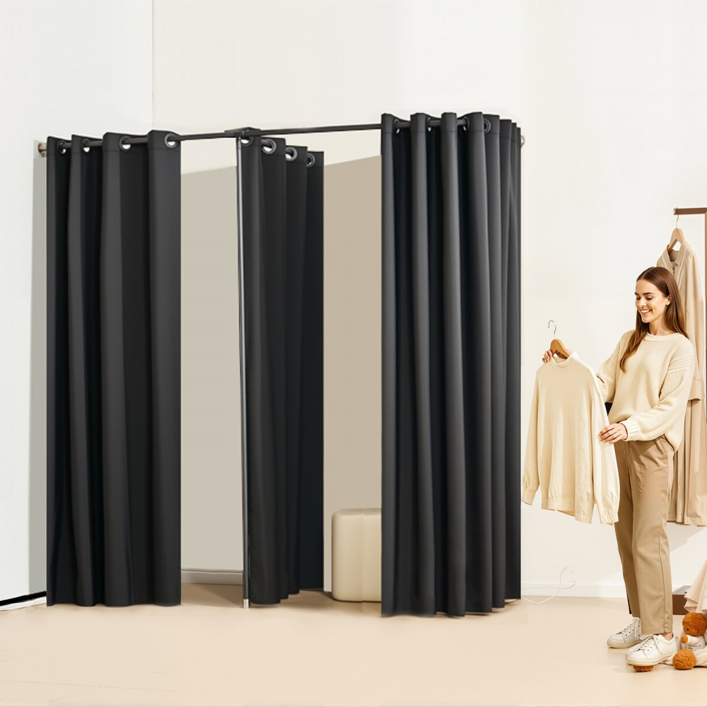 VEVOR Camerino di Prova da 200 x 100 x 200 cm Spogliatoio Portatile con Tende Spesse in Poliestere, Doppi Camerini con Tende Divisorie, per Boutique, Centri Commerciali, Studi, Sartorie e Uffici, Nero