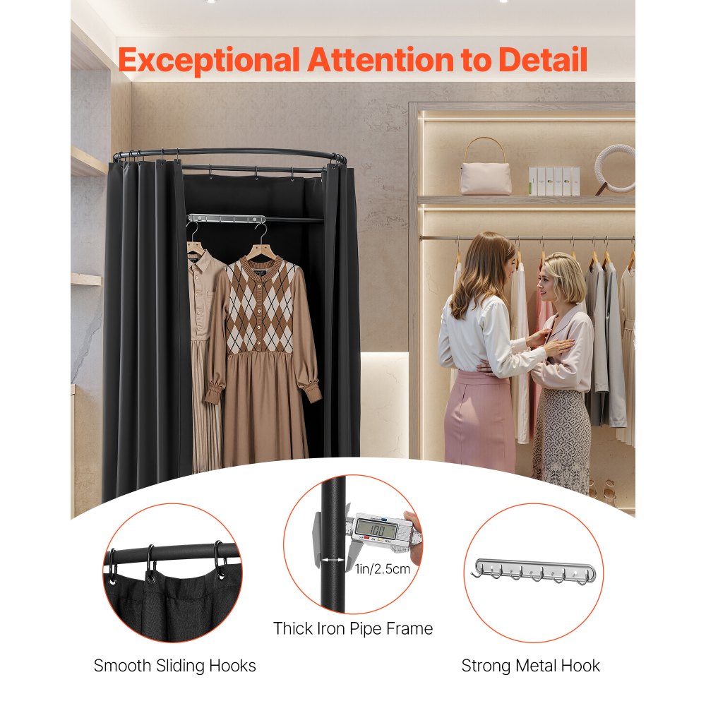 VEVOR Camerino di Prova da 100 x 95 x 200 cm Spogliatoio Portatile Mobile con Tende Spesse in Poliestere, Tenda Ombreggiante e Gancio, per Boutique, Centri Commerciali e Attività all'Aperto, Nero