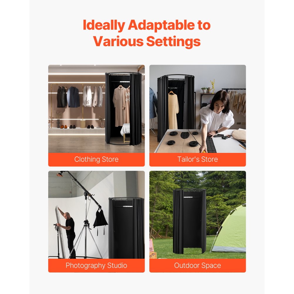 VEVOR Camerino di Prova da 100 x 95 x 200 cm Spogliatoio Portatile Mobile con Tende Spesse in Poliestere, Tenda Ombreggiante e Gancio, per Boutique, Centri Commerciali e Attività all'Aperto, Nero