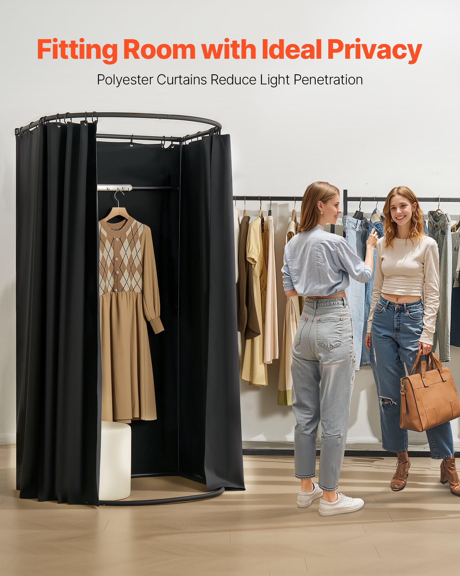 VEVOR Fitting Room, Portable Dressing Room with Thick Polyester Curtains, Privacy Space with Shading Curtain and a Hook, for Boutique, Mall, Tailor's Store & Outdoor Activity 100 x 95 x 200 cm (Black)