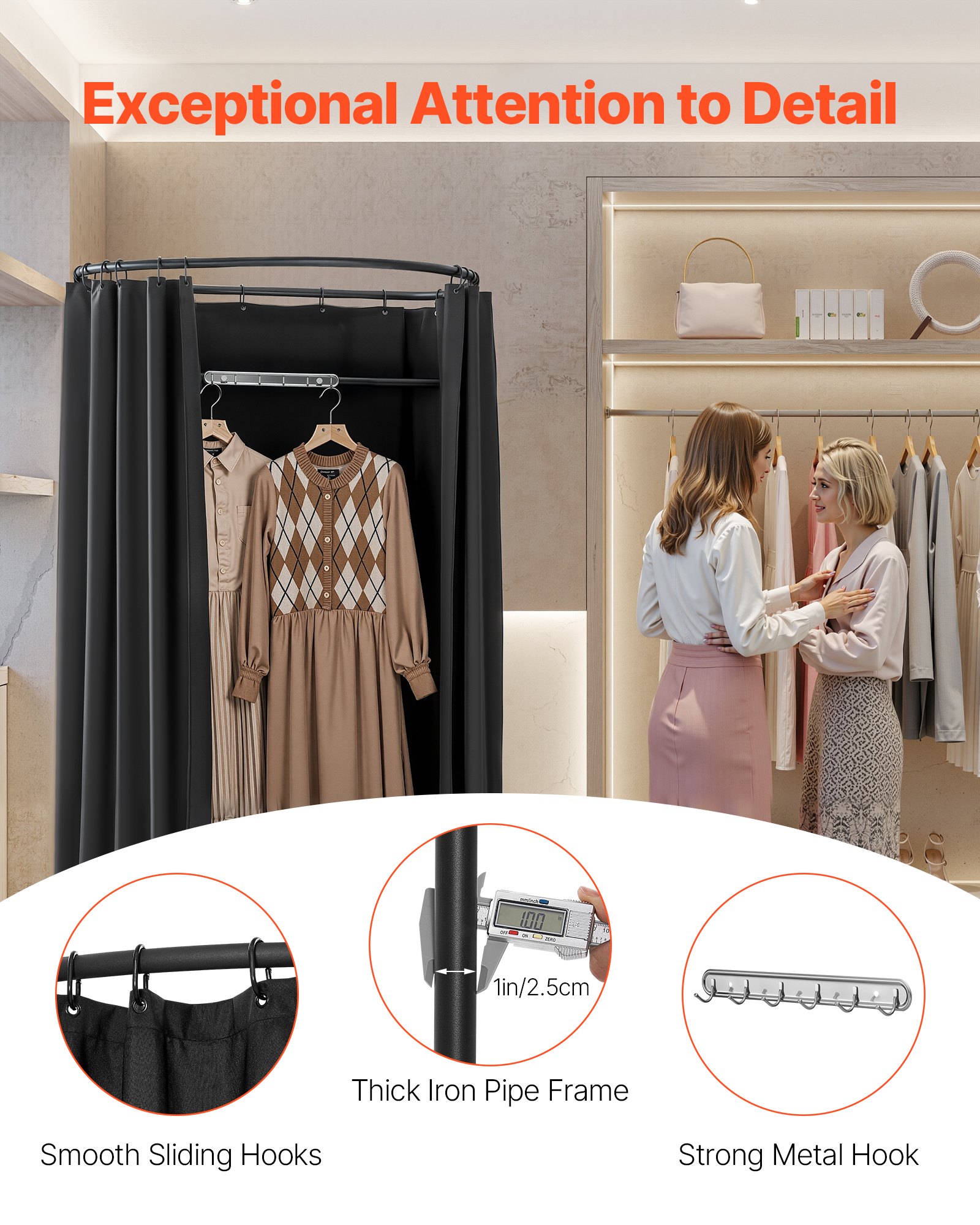 VEVOR Fitting Room, Portable Dressing Room with Thick Polyester Curtains, Privacy Space with Shading Curtain and a Hook, for Boutique, Mall, Tailor's Store & Outdoor Activity 100 x 95 x 200 cm (Black)