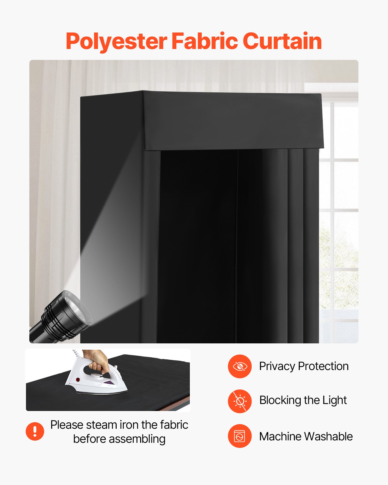 VEVOR Camerino di Prova 99 x 99 x 198 cm Spogliatoio Portatile Mobile con Tende Spesse in Poliestere, Tenda Ombreggiante e Gancio, per Boutique, Centri Commerciali e Attività all'Aperto, Nero