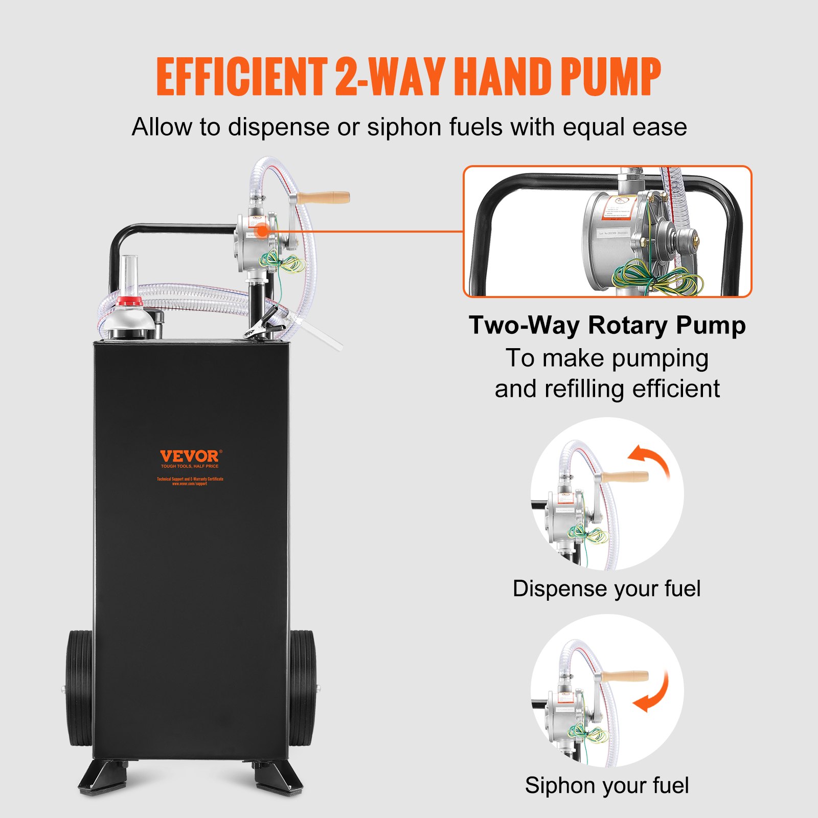 VEVOR Contenitore per Benzina da 30 Galloni, Serbatoio di Stoccaggio Carburante con Ruote, Contenitore Trasferimento per Auto, Tosaerba, ATV, Barche, Altro, Nero