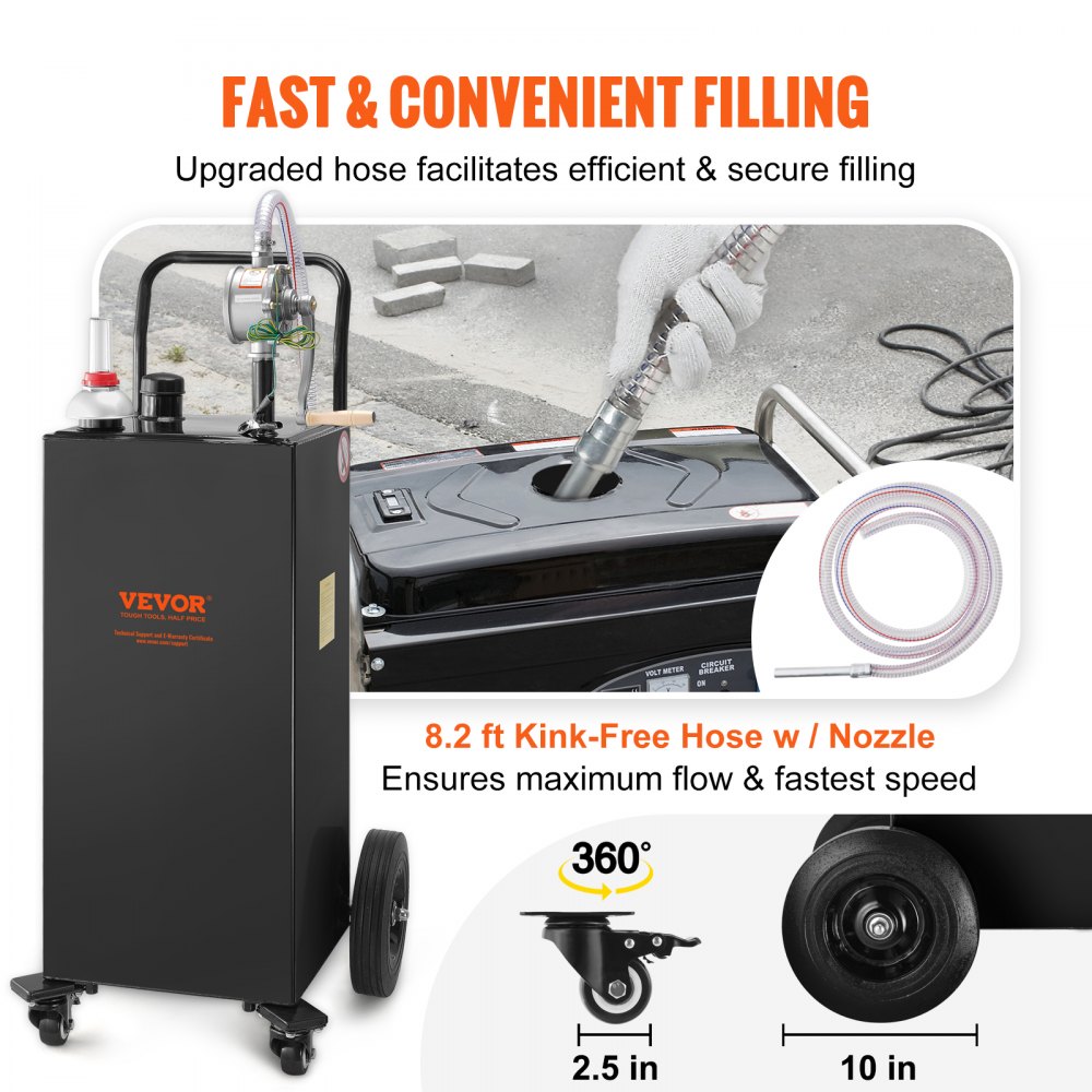 VEVOR Contenitore per Carburante, 35 Galloni, con Pompa di Trasferimento Manuale, Contenitore per Benzina Diesel per Auto, Tosaerba, ATV, Barche, Altro, Nero