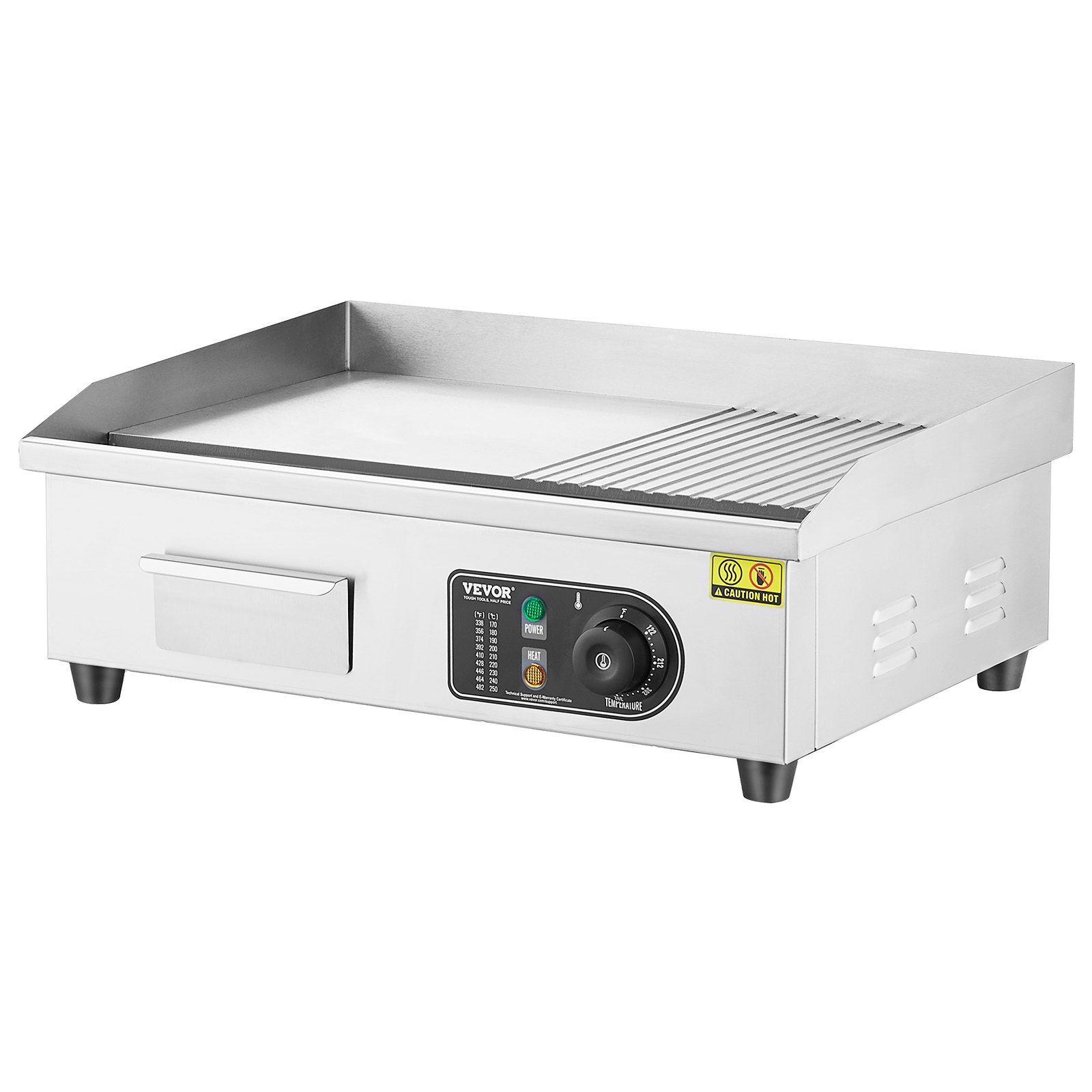 VEVOR Commercial Electric Grill, 3200 W, Semi-Flat Countertop Grill, Adjustable Temperature from 50-300 °C, 54 x 30 x 1 cm, Stainless Steel Grill Plate with 2 Shovels and 2 Brushes
