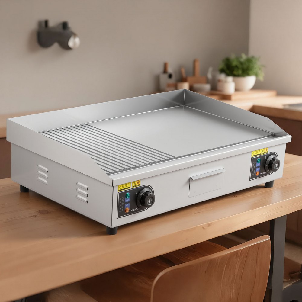 VEVOR Piastra Elettrica per Cottura Commerciale 4400 W Temperatura Regolabile 50-300°C, Piano di Lavoro 725 x 400 mm in Acciaio Inox, Kit Accessori per Bistecche BBQ Feste Campeggio
