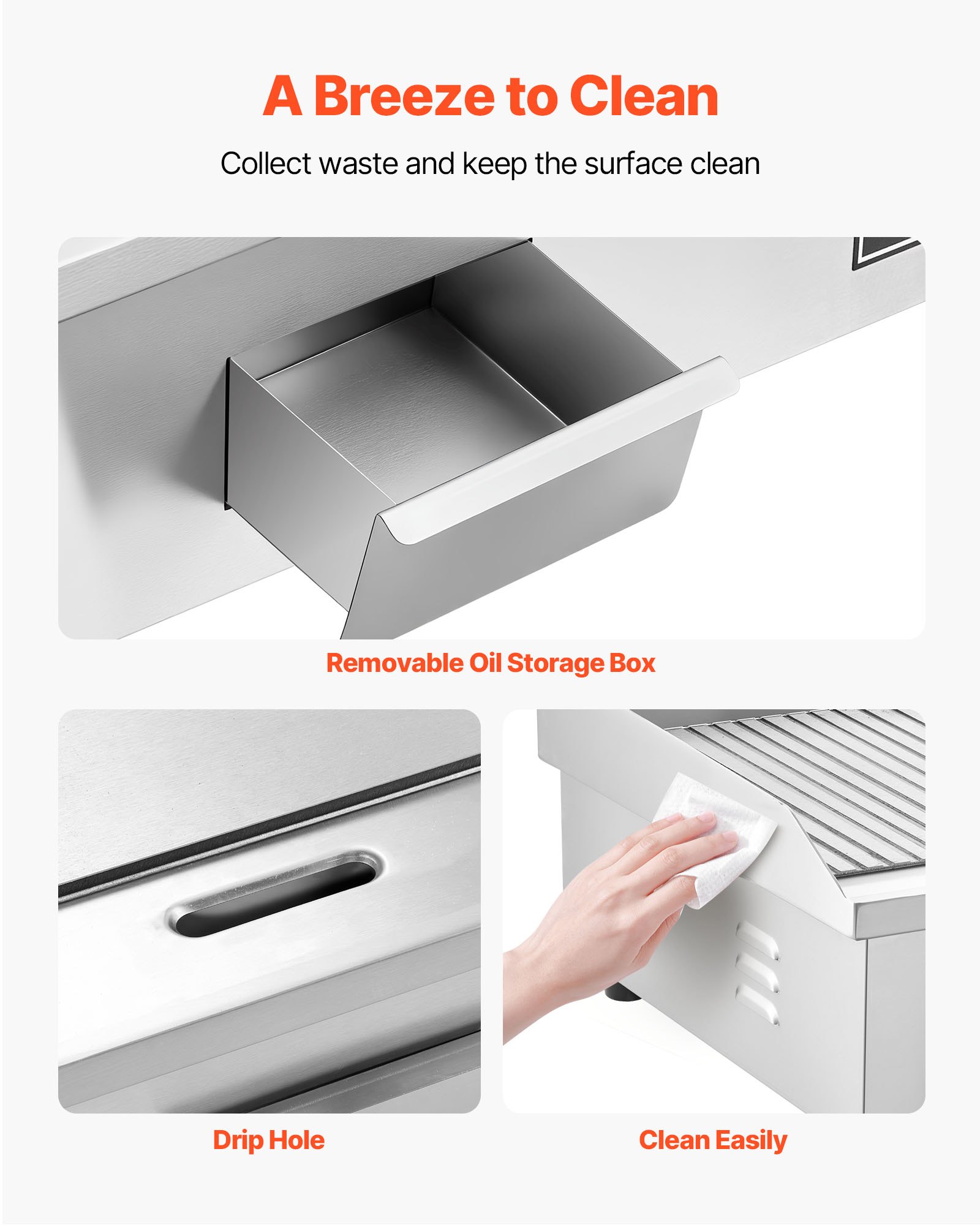 VEVOR Piastra Elettrica per Cottura Commerciale 4400 W Temperatura Regolabile 50-300°C, Piano di Lavoro 725 x 400 mm in Acciaio Inox, Kit Accessori per Bistecche BBQ Feste Campeggio