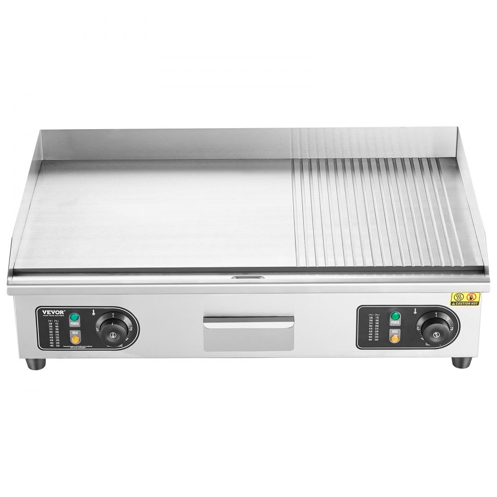 VEVOR Piastra Elettrica Commerciale, Piastra Half-Flat Top da 4400 W, Temperatura Regolabile 50 - 300°C, 73 x 40 x 1 cm Piastra in Acciaio Inossidabile con 2 Pale  2 Spazzole per la Casa Ristorante