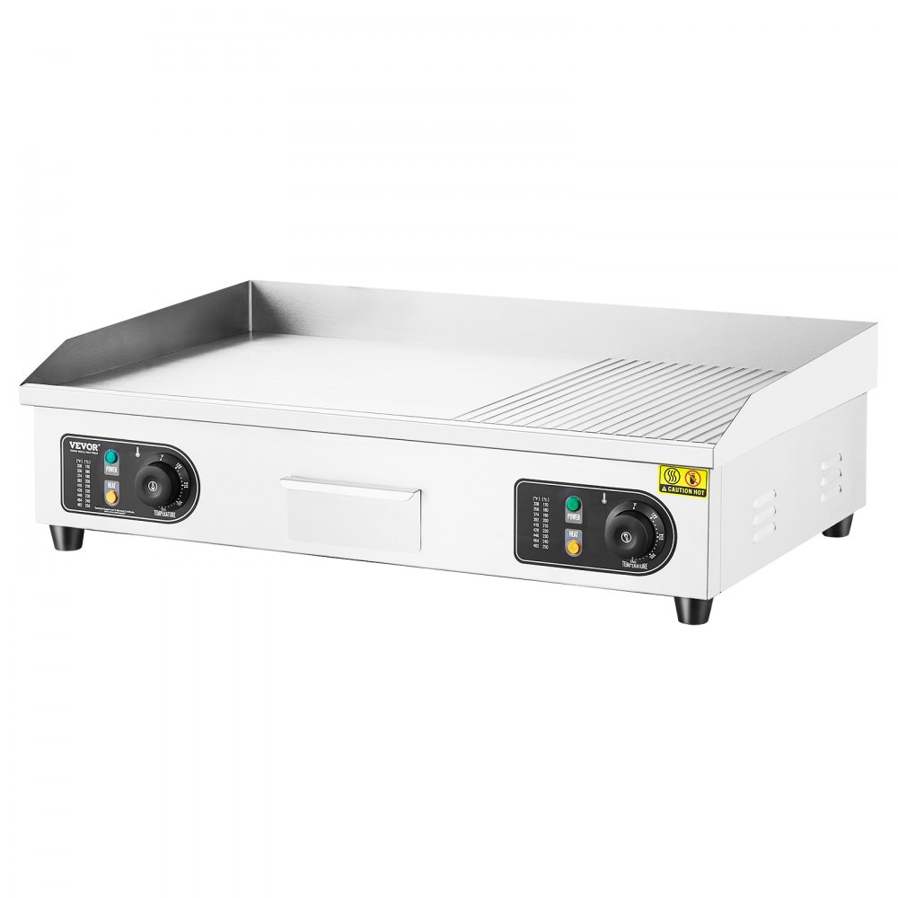 VEVOR Piastra Elettrica Commerciale, Piastra Half-Flat Top da 4400 W, Temperatura Regolabile 50 - 300°C, 73 x 40 x 1 cm Piastra in Acciaio Inossidabile con 2 Pale  2 Spazzole per la Casa Ristorante