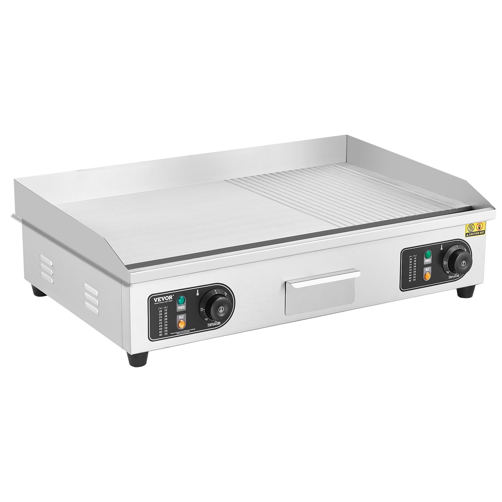 VEVOR Piastra Elettrica Commerciale, Piastra Half-Flat Top da 4400 W, Temperatura Regolabile 50 - 300°C, 73 x 40 x 1 cm Piastra in Acciaio Inossidabile con 2 Pale  2 Spazzole per la Casa Ristorante