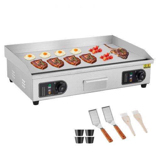 VEVOR Piastra Elettrica Commerciale, Piastra Flat Top da 4400 W, Temperatura Regolabile 50 - 300°C, 73 x 40 x 1 cm Piastra in Acciaio Inossidabile con 2 Pale 2 Spazzole per la Casa o il Ristorante