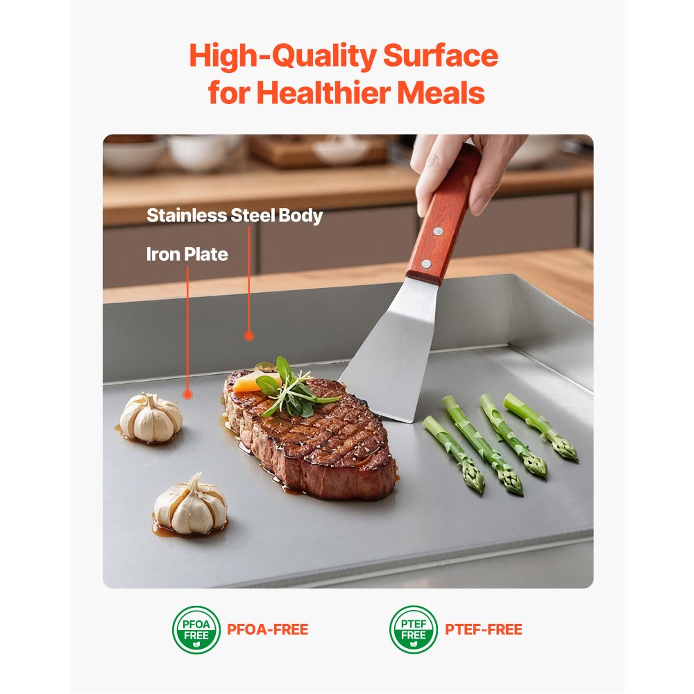 VEVOR Piastra Elettrica per Cottura Commerciale Superficie di Cottura da 450x300 mm Spessore Piastra in Ferro 8 mm, Temperatura Regolabile tra 50°C–300°C per Bistecca Barbecue Piatti da BBQ Grigliate