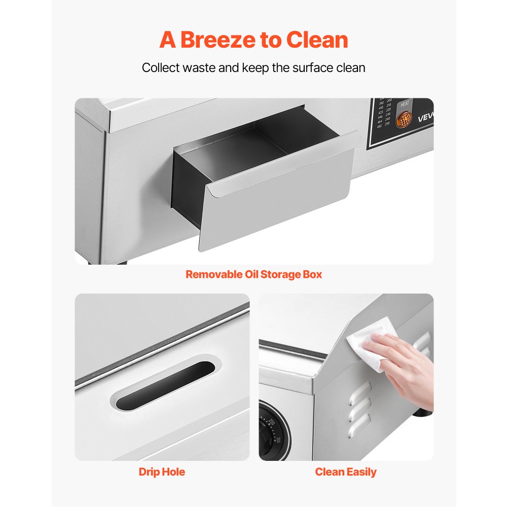 VEVOR Piastra Elettrica per Cottura Commerciale Superficie di Cottura da 450x300 mm Spessore Piastra in Ferro 8 mm, Temperatura Regolabile tra 50°C–300°C per Bistecca Barbecue Piatti da BBQ Grigliate