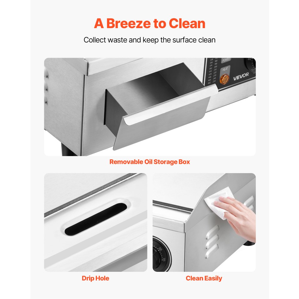 VEVOR Piastra Elettrica Commerciale 35,5 x 30 cm Piastra Elettrica per Cottura da 2000 W per Barbecue Ristorante Cucina, Superficie di Cottura Liscia Temperatura Regolabile tra 50-300 °C, Senza Spina