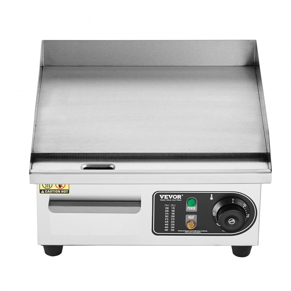 VEVOR Piastra Elettrica Commerciale, Piastra Flat Top da 2000 W, Temperatura Regolabile 50 - 300°C Piastra in Acciaio Inossidabile 36 x 30 x 1 cm con 2 Pale e 2 Spazzole per la Casa o il Ristorante