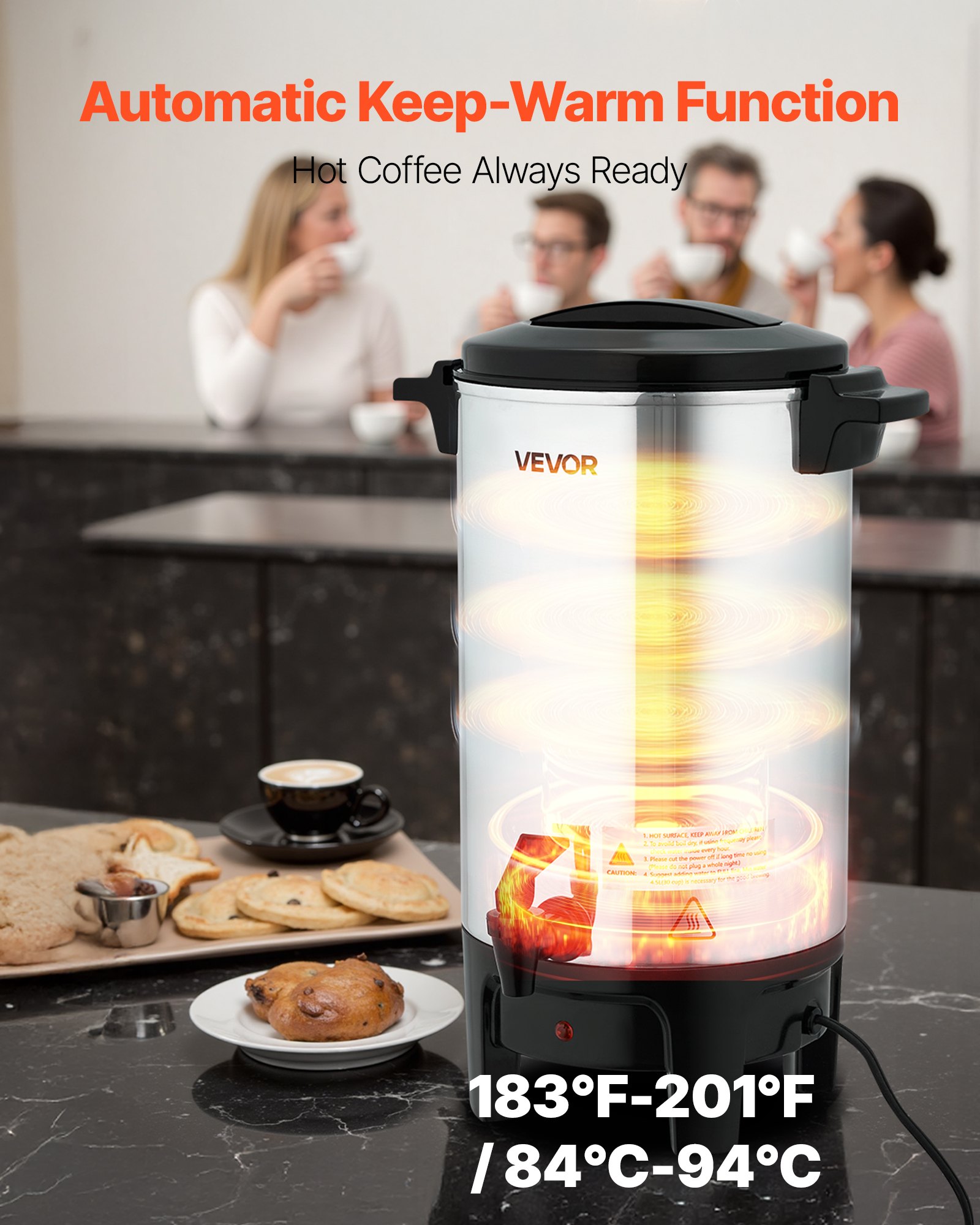 VEVOR Caffettiera Commerciale, Distributore di Bevande Calde da 30 Tazze e 4,5 L a Preparazione Rapida, Controllo Automatico della Temperatura, con Rubinetto Antigoccia, per Feste, Chiese e Ristoranti