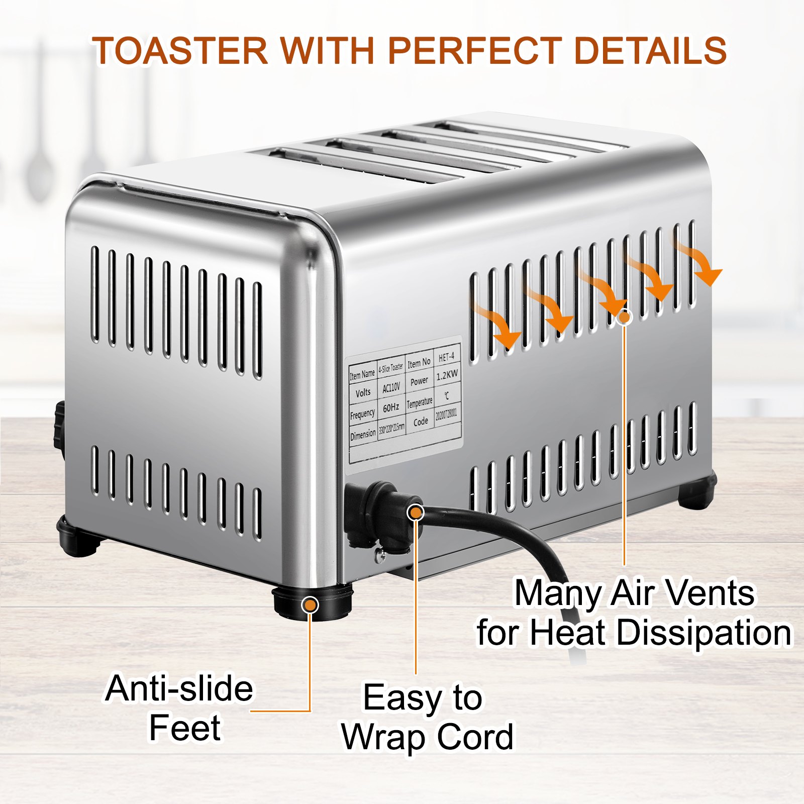 Vevor Tostapane Per Pane A 4 Fette In Acciaio Inossidabile Con Slot Extra Largo