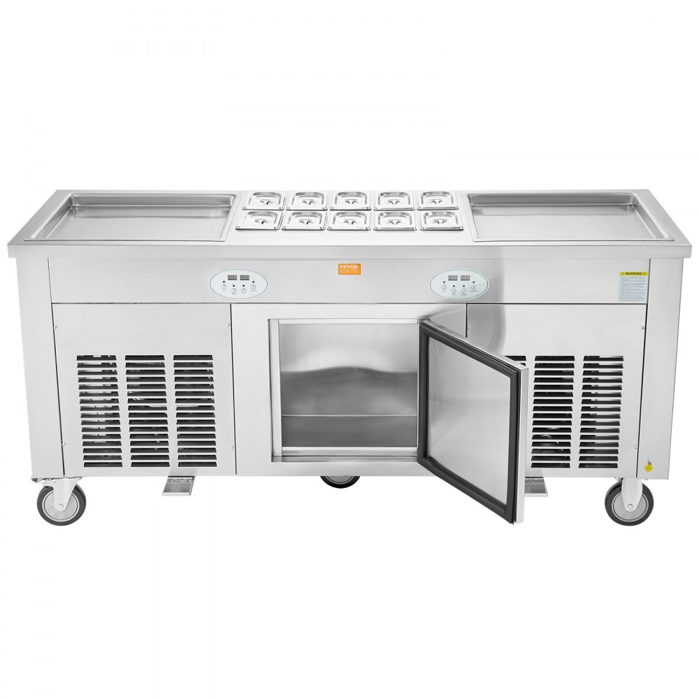 VEVOR Macchina per Rotoli di Gelato Fritto, 2 Vaschette Quadrate 17,7" x 17,7", Macchina per Gelato Arrotolato Tailandese in Acciaio Inox, per Gelato, Yogurt Congelato, Specialità Dolci Fatto in Casa