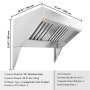 VEVOR Commercial Extractor Hood, 1.2 m Exhaust Hood for Food Trucks, Stainless Steel Wall Hood for Concession Trailers with 2 Removable U-Shaped Oil Filter Meshes, Rust-Resistant Extractor Hood