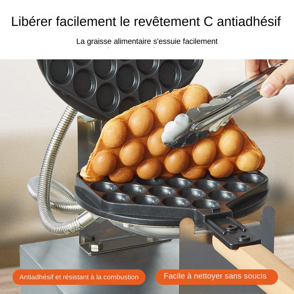 VEVOR Macchina per Waffle Bubble Commerciale 1400W Macchina Waffle Antiaderente in Acciaio inox Egg Bubble Puff, 180° Girevole, Controllo Temperatura Tempo, Manico, Ristorante Panetteria Snack Bar