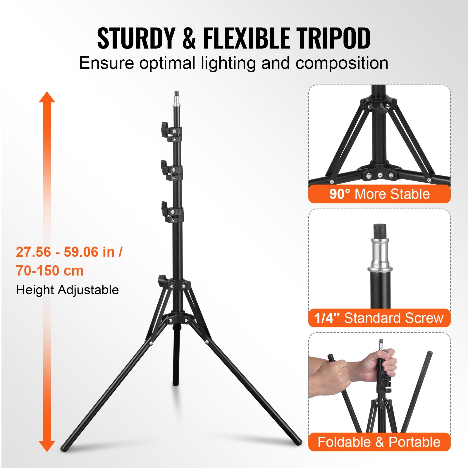 VEVOR Kit di Illuminazione Softbox, Softbox Professionale 400 x 400 mm con Lampadine LED 45 W, Temperatura Colore Regolabile 3000-6500 K, Treppiede, Luci per Fotografia Registrazione Streaming Live