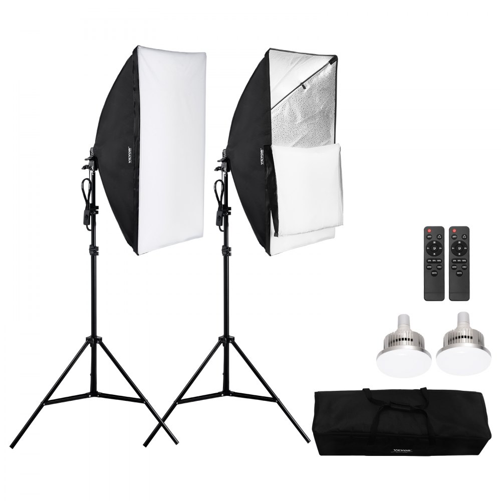 VEVOR Kit di Illuminazione Softbox, Softbox Professionale con Lampadine LED 45 W 3000-6500 K, Luce Naturale, Treppiede Regolabile, Luci per Fotografia, Registrazione Video, Streaming Live 500 x 700 mm