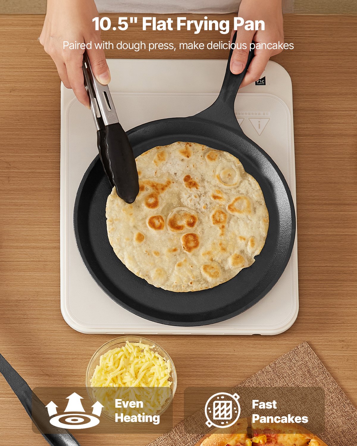 VEVOR Pressa per Tortilla Manuale da 250 mm Piastra per Pressa Piadine con Manico e 100 Fogli di Carta da Forno, Macchina per Pressa Pizza in Ghisa Grigia, Durevole e Antiruggine, Facile da Usare