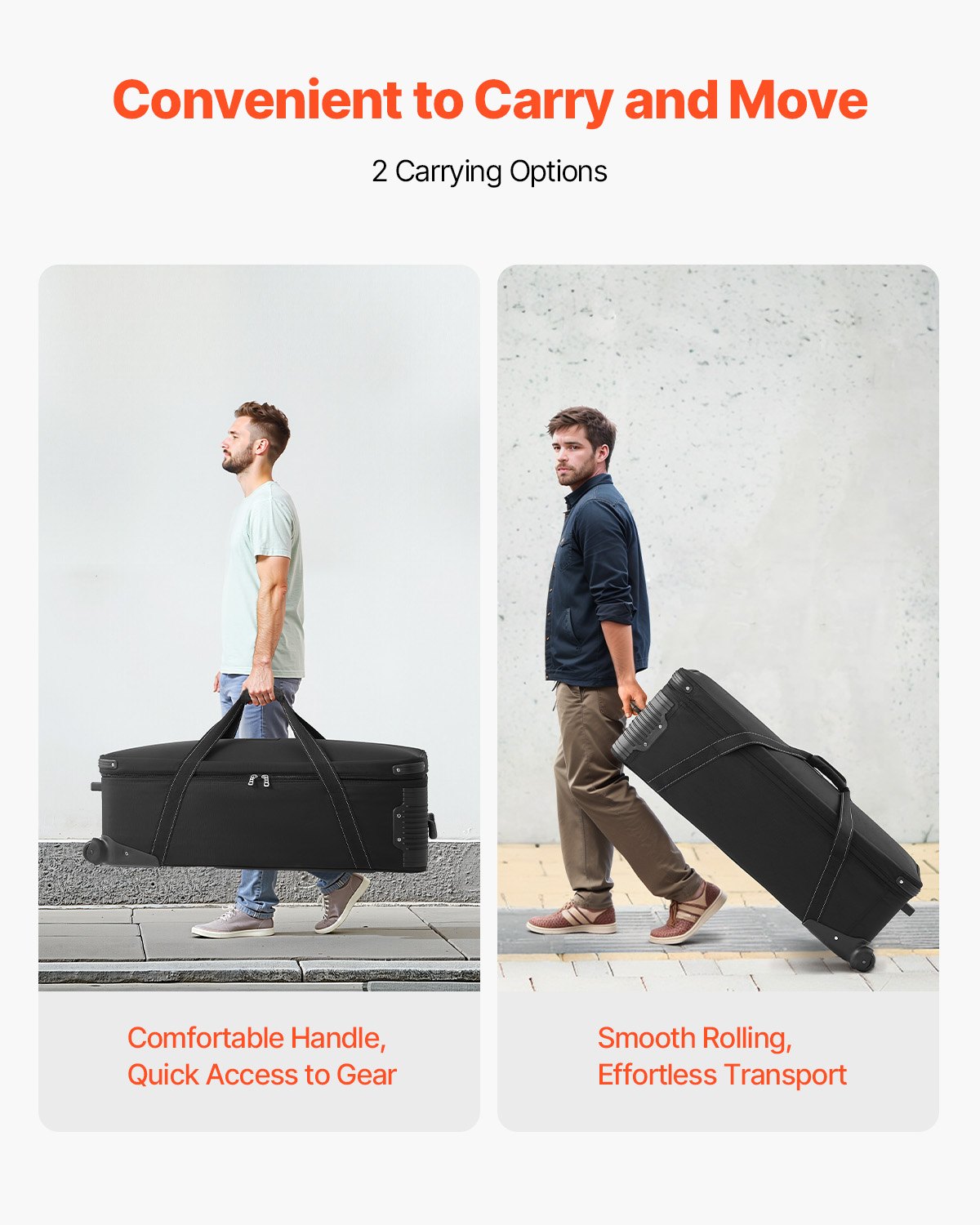 VEVOR Trolley per Attrezzatura da Studio 100 x 38 x 32 cm Borsa per Fotocamera con Rotelle, Borsa per Trasporto con Ruote Cinghie Scomparto Imbottito Maniglia, Supporti per Luci, Treppiedi, Telescopi