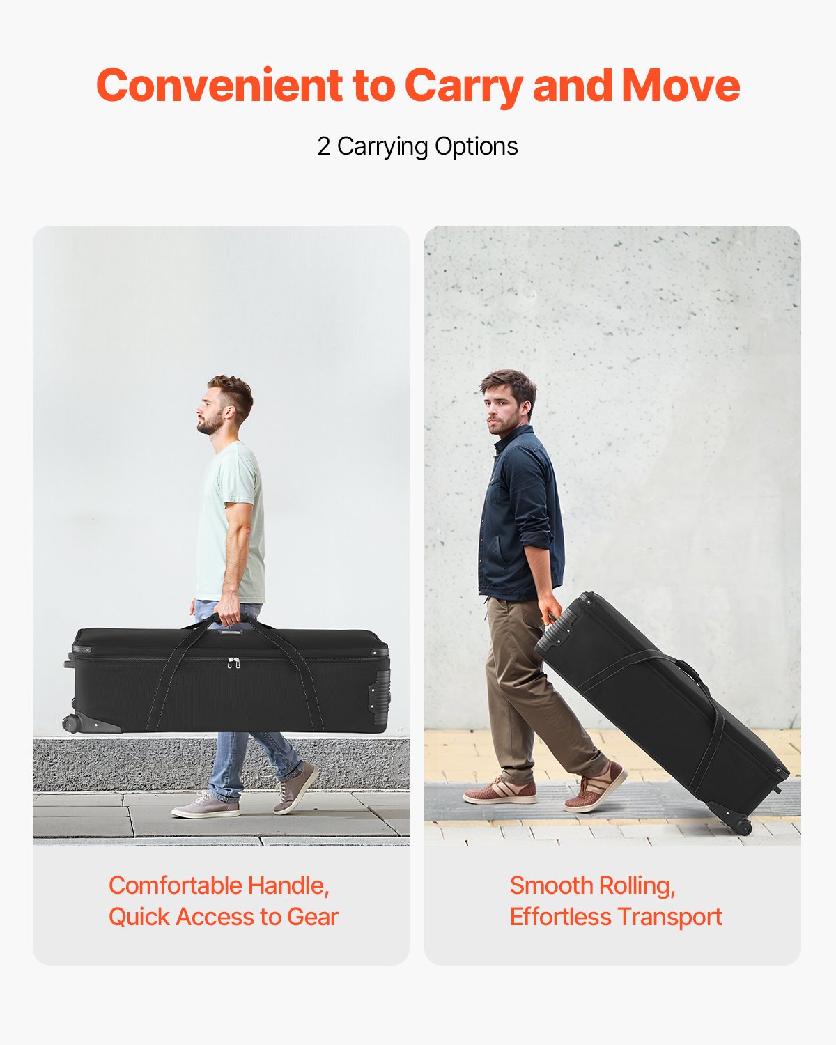 VEVOR Trolley per Attrezzatura da Studio da 131 x 36,5 x 38 cm Borsa per Fotocamera con Rotelle, Borsa per Trasporto con Ruote Cinghie Scomparto Imbottito Maniglia, per Supporti per Luci, Treppiedi