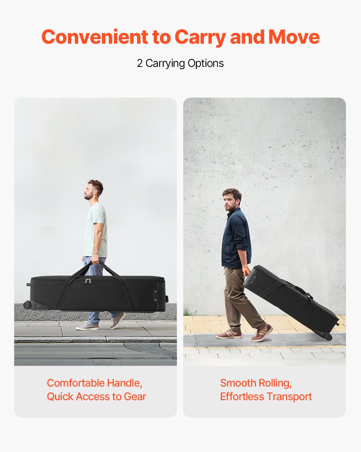 VEVOR Trolley per Attrezzatura da Studio 118 x 37 x 30 cm Borsa per Fotocamera con Rotelle, Borsa per Trasporto con Ruote Cinghie Scomparto Imbottito Maniglia, Supporti per Luci, Treppiedi, Telescopi