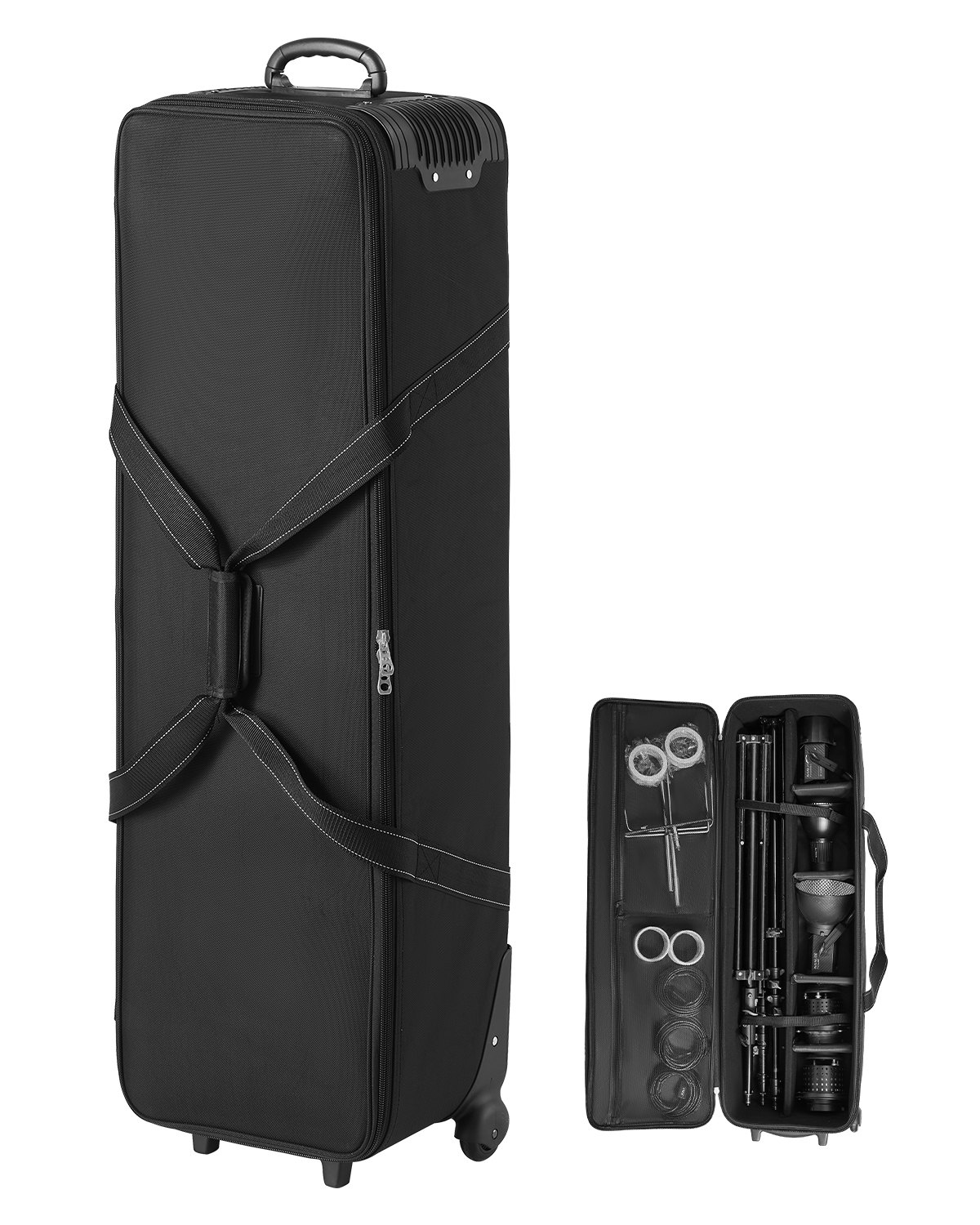 VEVOR Trolley per Attrezzatura da Studio 118 x 37 x 30 cm Borsa per Fotocamera con Rotelle, Borsa per Trasporto con Ruote Cinghie Scomparto Imbottito Maniglia, Supporti per Luci, Treppiedi, Telescopi