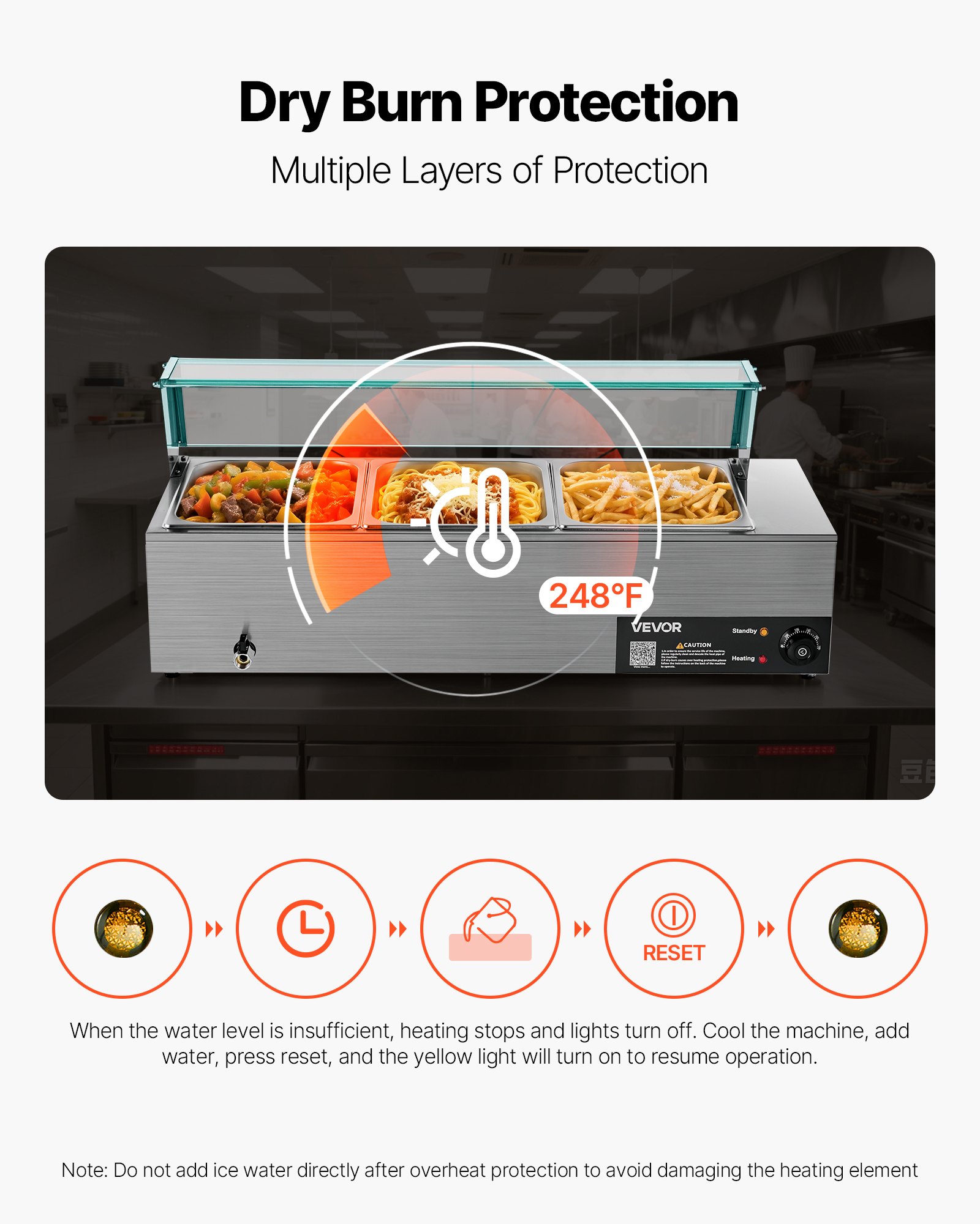 VEVOR Scaldavivande Commerciale Buffet 3 Contenitori da Dimensioni 1/2, Contenitore Scaldavivande Elettrico in Acciaio Inox da 1,5 kW con Coperchio in Vetro e Mestolo per Zuppa, per Catering, Feste