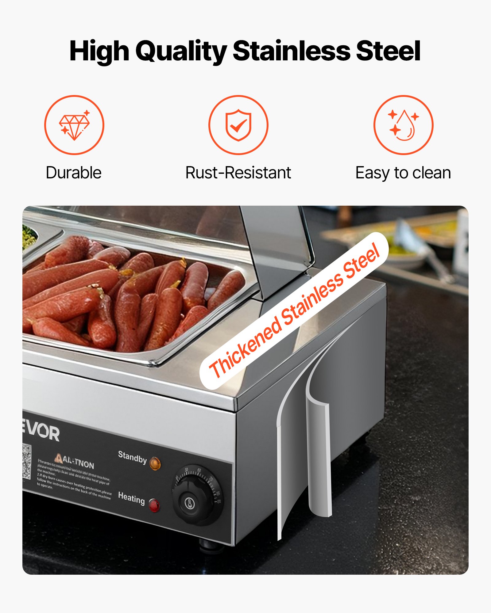 VEVOR Scaldavivande Commerciale con Coperchio in Vetro e 5 Contenitori Scaldavivande da 1500 W in Acciaio Inossidabile, Contenitori per Buffet, per Alimenti a Bagnomaria per Ristoranti, Feste