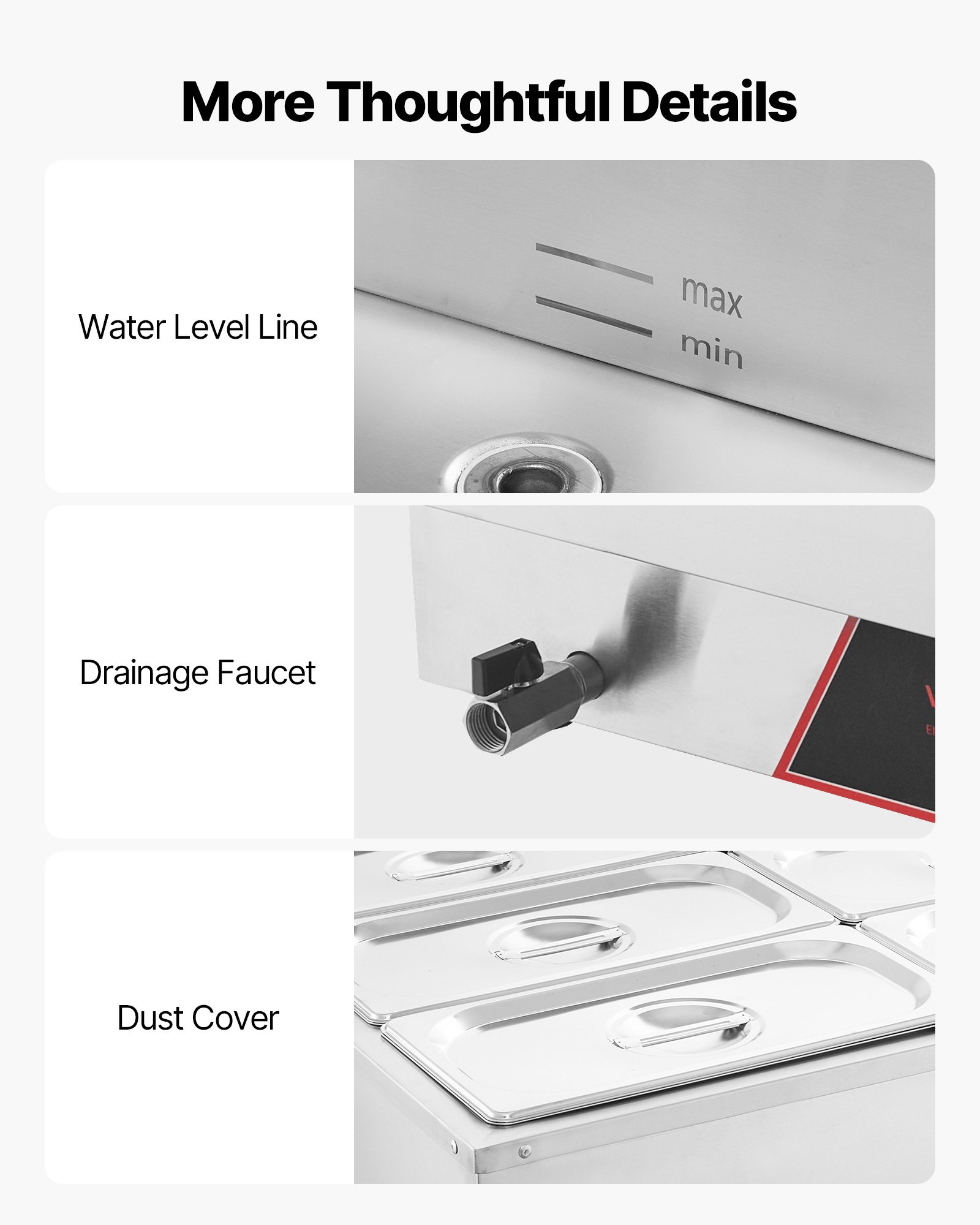 VEVOR Scaldavivande Commerciale con 6 Contenitori e Cavo di Alimentazione, in Acciaio Inossidabile da 1500 W, Contenitori per Stazione di Riscaldamento per Alimenti a Bagnomaria per Ristoranti